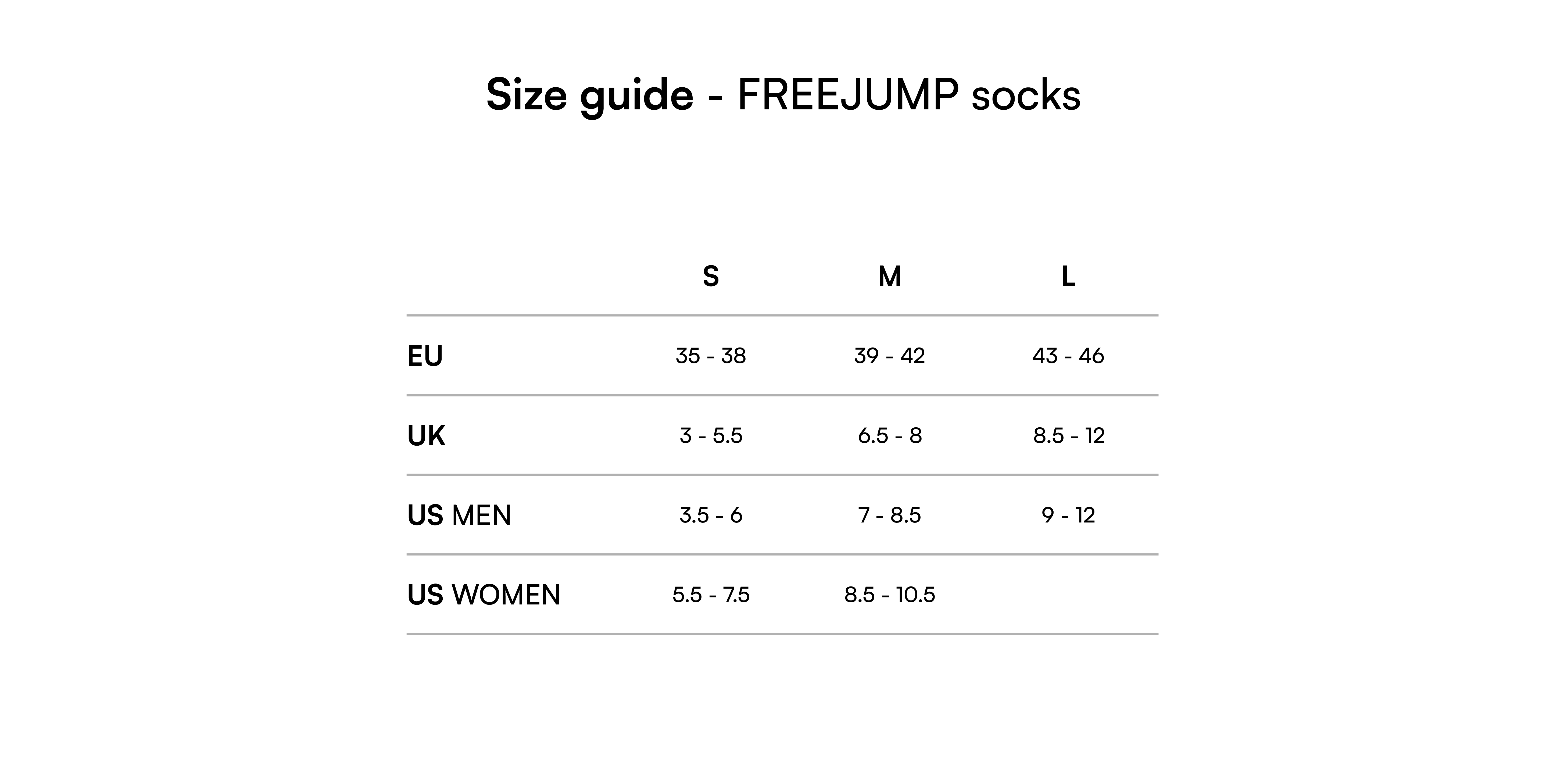 Size guide - FREEJUMP socks