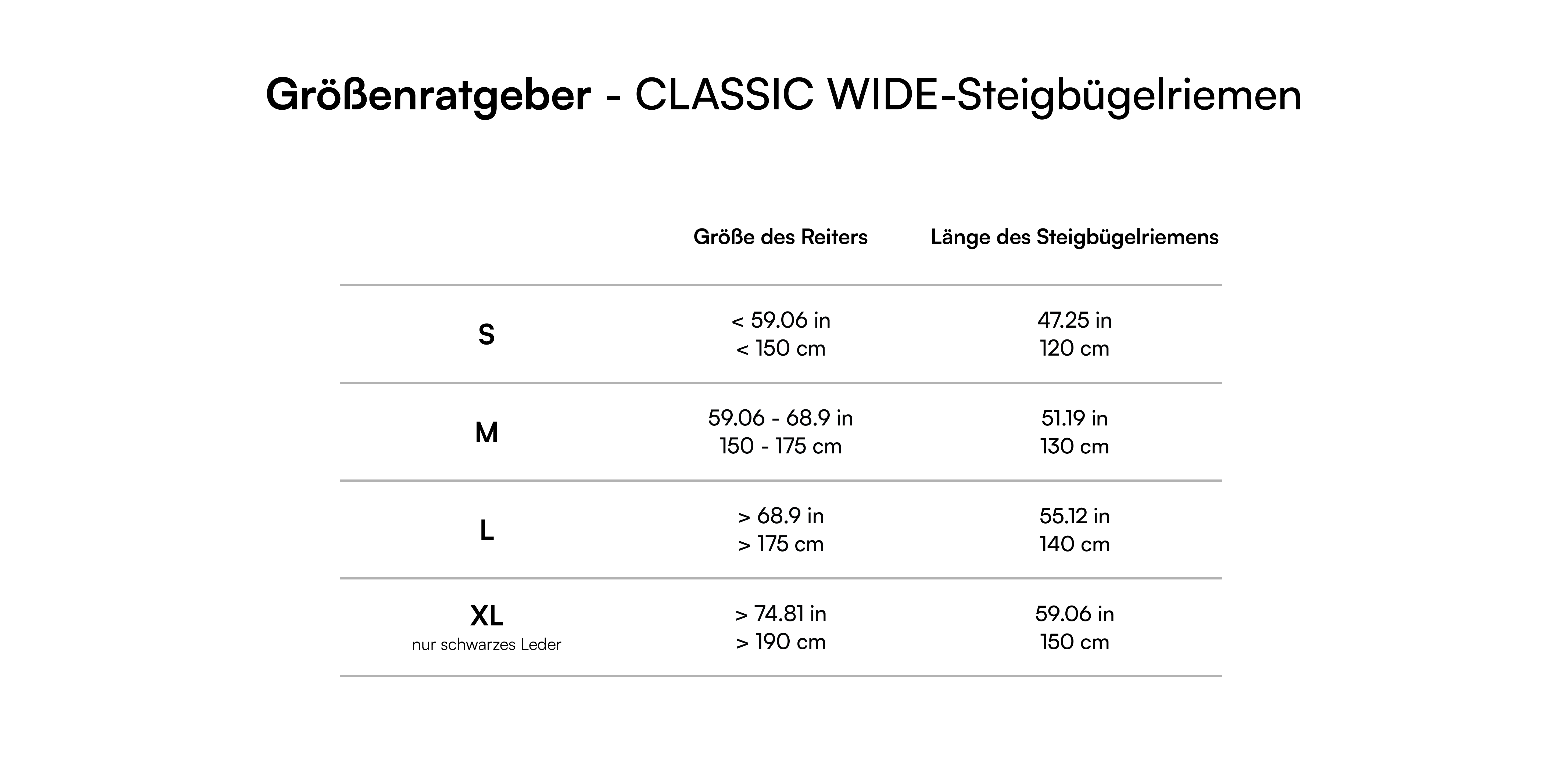 Size guide - CLASSIC WIDE Steigbügelriemen